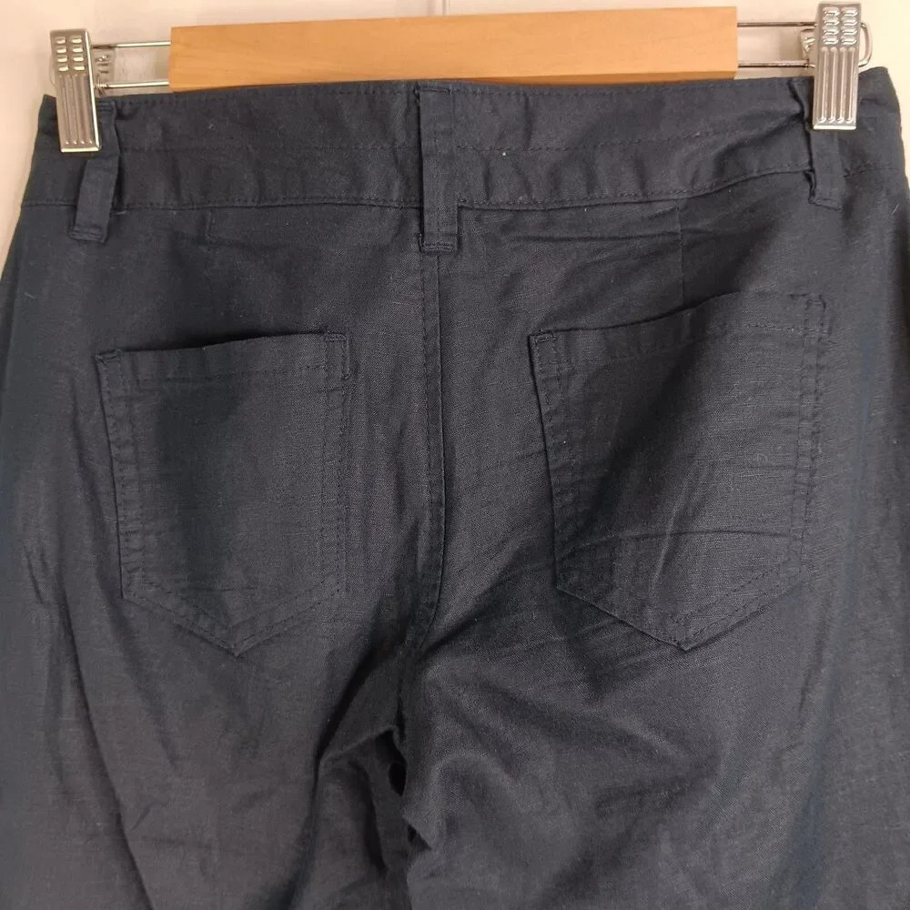 Banana Republic Pants Women's Size 0 Petite Linen Blend Straight Leg Navy Travel